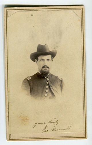 Signed Civil War Cdv Photograph Captain Of 2nd Illinois Il Cavalry