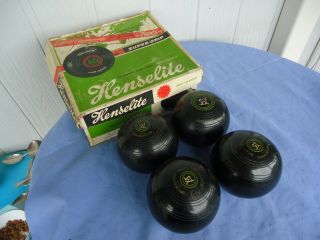 Vintage Set Henselite Lawn Bowls Box Size 3 4 7/8 Cat Heavy Supergrip