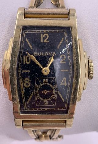 Vintage Mens Bulova 10ae Gold Filled Watch Black Dial