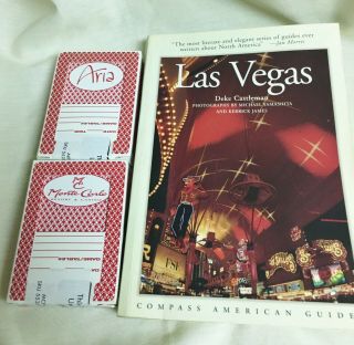 Las Vegas Memorabilia Guide Book & 2 Casino Decks Of Cards Aria & Montecarlo