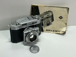 Agfa Karat 36 Vintage 35mm Film Camera With Leather Case & Strap,  Lens Cap