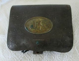 Leather Md 1855 Civil War Cartridge Box With Us Brass Oval And Tins