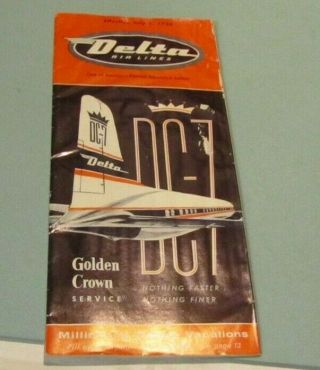 July 1 1958 Delta Air Lines Timetables Dc - 7 Airplanes Golden Crown Service 20pg