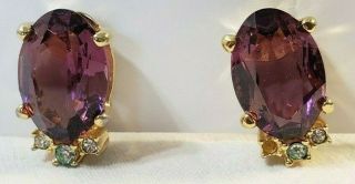 Vintage Christian Dior Clip Earrings Faux Amethyst Signed Missing 1 Rhinestone