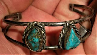 Vintage Navajo Turquoise Sterling Silver Bracelet Great Stones Vafo