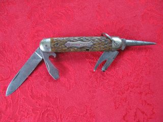 A.  W.  Wadsworth & Son Made In Germany 4 Blade Scout Knife Stag Handle