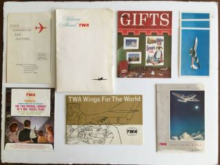 1960’s Trans World Airlines Twa Welcome Aboard Flight Brochures,  Postcards,  Menu