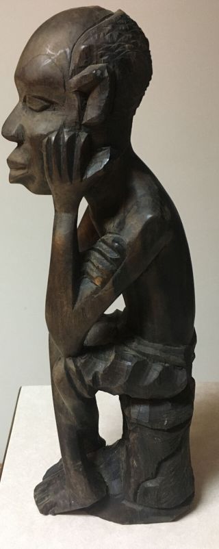 Handcrafted Carved Thinking & Smoking Man Ebony Wood Sculpture Vtg Ethnic Art