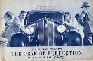 1936 De Luxe Plymouth Sales Brochure.  - - The Peak Of Perfection