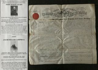 Civil War Medal Honor General Colonel 28th Pa Infantry Governor Document Signed