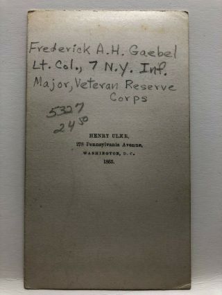 Civil War Era CDV Lt.  Col.  Frederick Gaebel 3