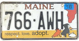 99 Cent 2018 Maine Adopt Pets License Plate 766 - Awh