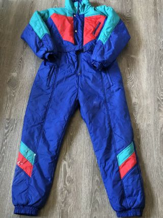 Vintage 90s Women’s One Piece Snow Ski Suit Color Block Size Xl 18 - 20