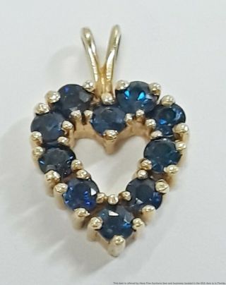 Vintage 14k Yellow Gold Natural Blue Sapphire Heart Love Pendant For Necklace