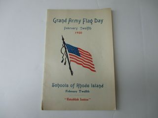Civil War Gar Grand Army Flag Day Program Rhode Island February 1930