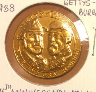 Battle Of Gettysburg 75th Anniversary Medal Token 1863 - 1938 Blue Gray Reunion