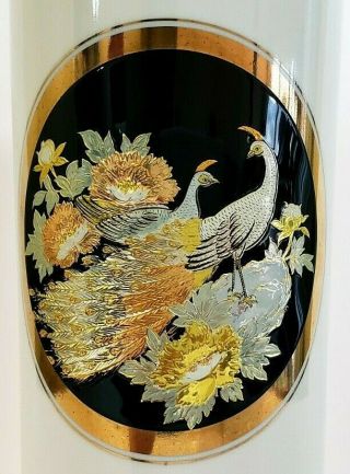 The Art of Chokin Japanese White Vase With Peacocks 24K Gold Edged 11 