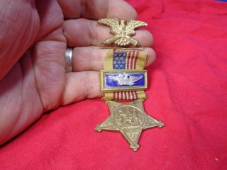 Authentic Civil War G.  A.  R.  Badge Medal Flag Ribbon T2584