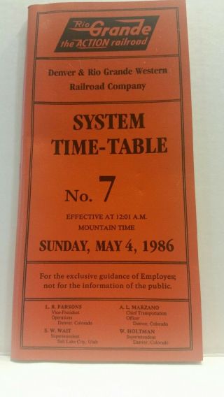 Denver Rio Grande Western Railroad System Timetable No.  7.  1986