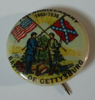 75th Anniversary 1863 - 1938 Battle Of Gettysburg Pinback / Button