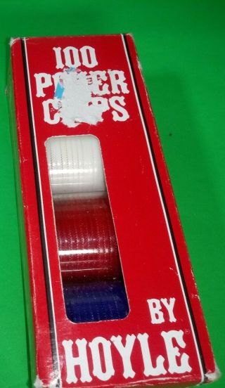 Vintage Hoyle 100 Poker Chips 25 Red 50 White 25 Blue Box