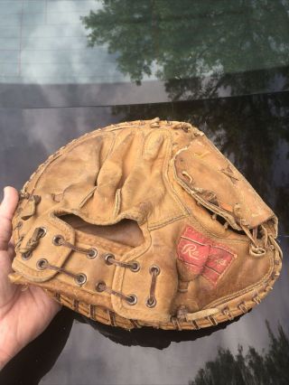 Vintage Johnny Bench Leather Baseball Glove Catcher`s Mitt Db 35 Rawlings Usa