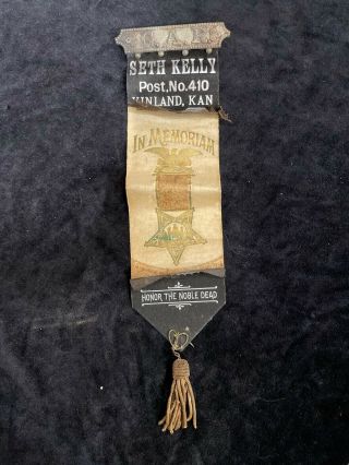 Civil War Veteran Gar Seth Kelly Post No.  410 Memorial Ribbon Medal Badge Vinland