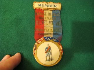 Civil War Gar Annual Reunion Illinois 39th Regiment Pin & Ribbon
