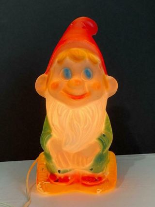 Vintage Poloron 13 " Blow Mold Christmas Elf Gnome Figure Sitting On A Log