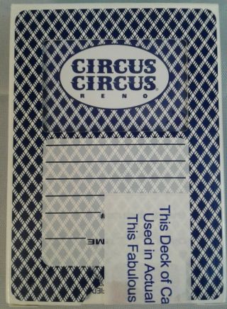 Circus Circus Hotel Casino Reno Vintage Playing Card Deck Casino