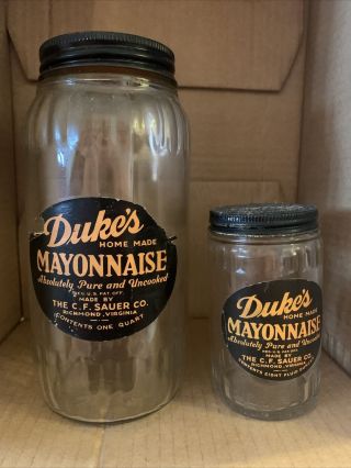 Vintage Duke’s Mayonnaise Paper Label Jars Lids Richmond,  Virginia