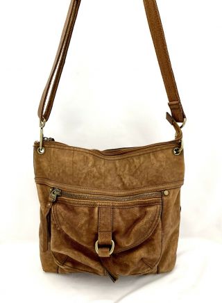 Fossil Vintage Large Brown Distressed Leather Hobo Crossbody Shoulder Bag Purse