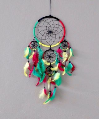 Dream Catcher Rasta Wall Hanging Decoration Ornament Bead Feather Nylon 22 "