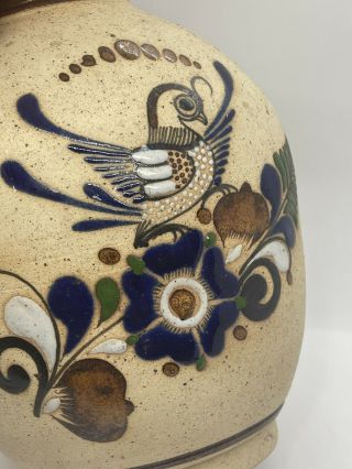 Vintage Tonala Mexican Folk Art Handpainted Pottery Stoneware Vase 10.  25” Tall