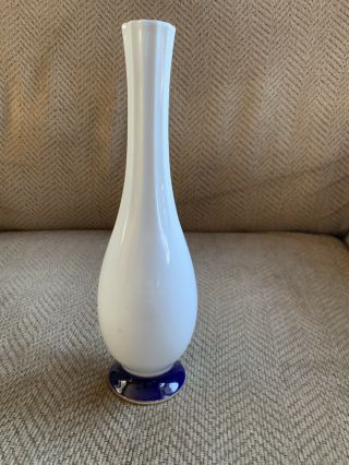 Fukagawa Porcelain White Cobalt Blue Vase Bud Vase 8in Gold Arita Orig Label