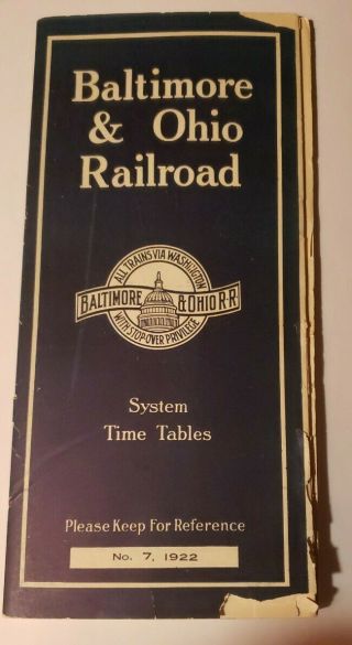 1922 Baltimore & Ohio Railroad Train Time Table