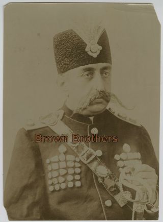 Vintage 1900s Iran Arabs Shah Of Persia Mozaffar Ad - Din Military Photo - Bb