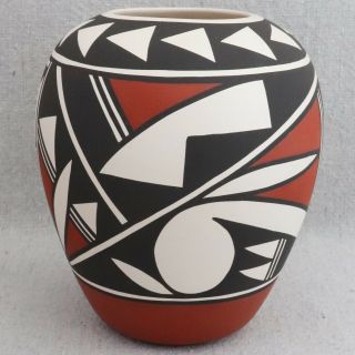 Vintage Acoma Native American Hand Painted Pottery Vase Pot Signed J.  A.  5⅛ "