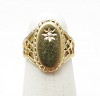 Vintage 10k Yellow Gold Diamond Accent Starburst Signet Ring Size 3