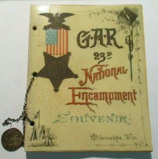 1889 Gar 23rd National Encampment Milwaukee,  Wi Souvenir Book W Coin
