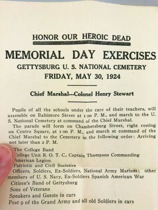 1924 Memorial Day Leaflet Flyer G.  A.  R.  & Ex - Soldiers Spanish American War A13