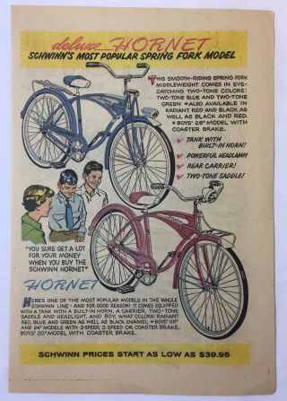 1959 Schwinn Bicycle Cartoon Ad Page Deluxe Hornet And Hornet