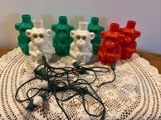 Vintage Noma String Of 7 Blow Mold Monkeys Patio Rv Camping Party Lights Set