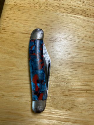 Vintage 2 Blade Hammer Brand Pocket Knife With Multi Colored Celluloid Handle