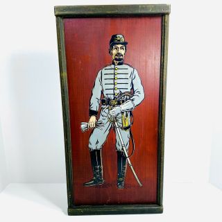 Confederate Soldier Painting On Wood Civil War Americana Vintage 1950s