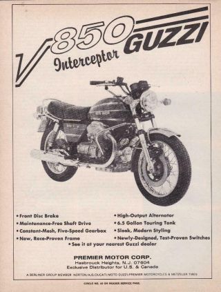1975 Moto Guzzi 850 Interceptor Motorcycle Ad