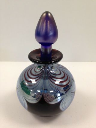 Vintage 1986 Okra Collectible Multicolored Glass Perfume Bottle Purple Blue 660