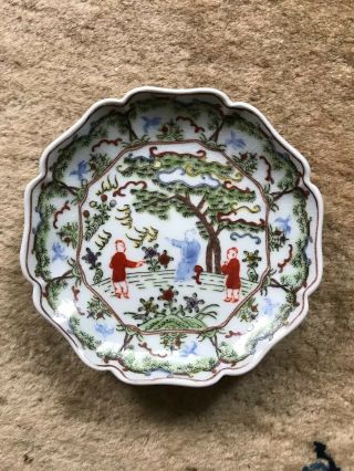 Vtg Chinese Famille Verte Porcelain Plate Hand Painted Figurines 6.  25 " D