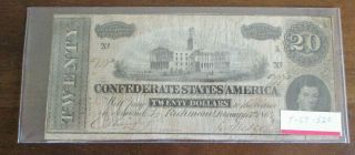1864 Civil War Confederate States Of America Era Note Bill $20 Twenty Dollar T67