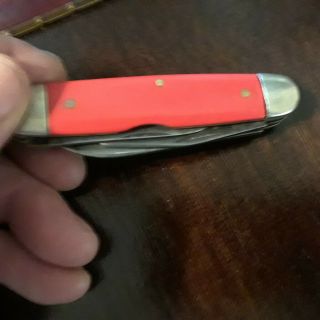 Vintage 3 Bladed Usa,  Pocket Knife [ Hammer Red Plst]